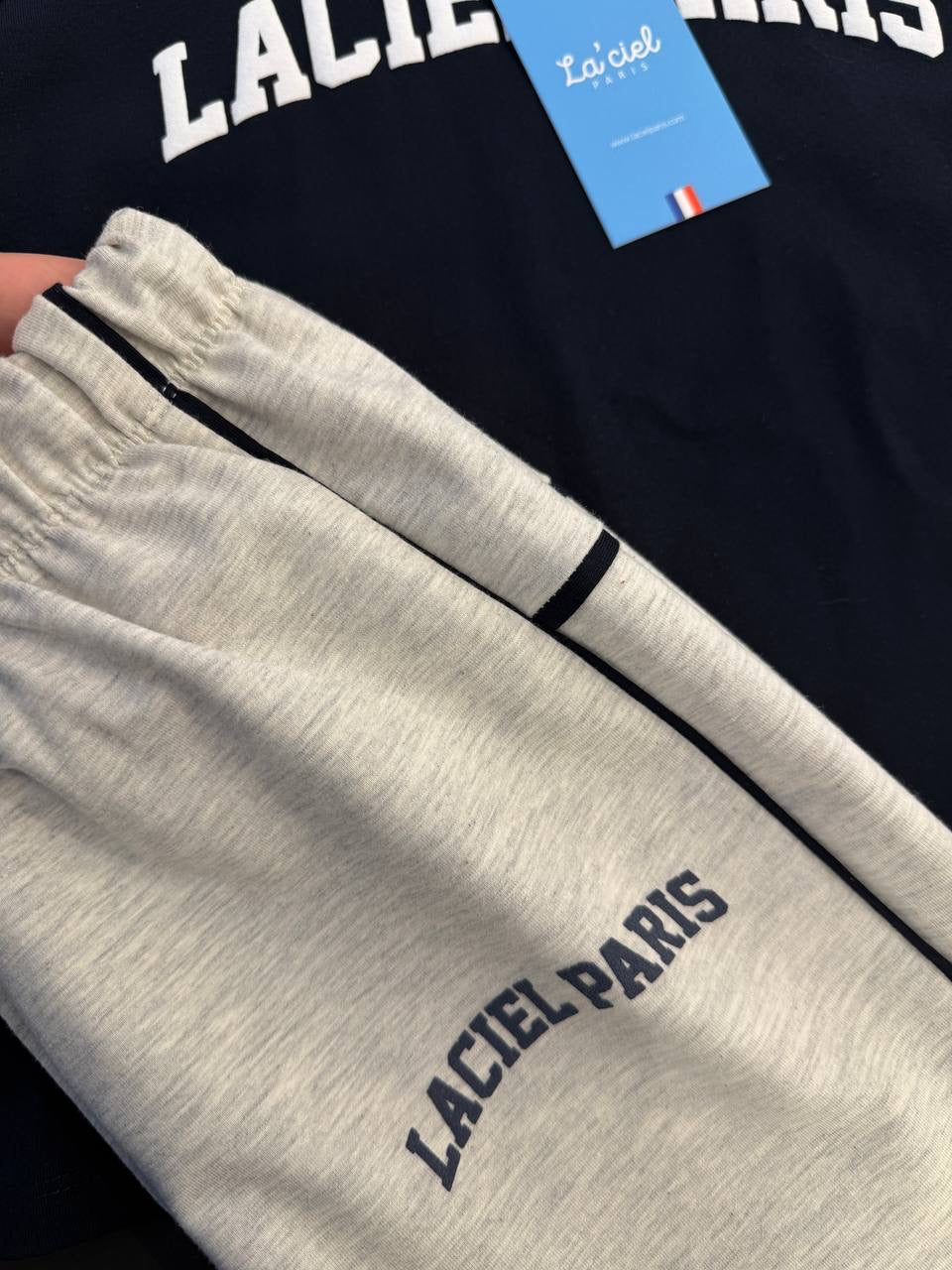 La’ciel Paris Navy Tee & Gray Jogger Set