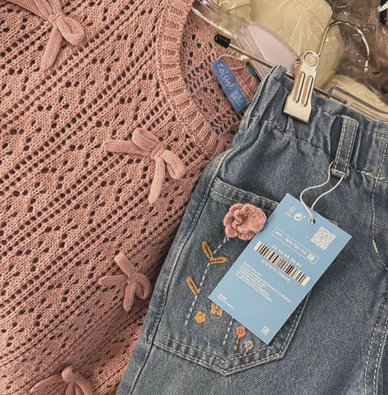 La’ciel Paris Pink Bow Sweater and Floral Denim set