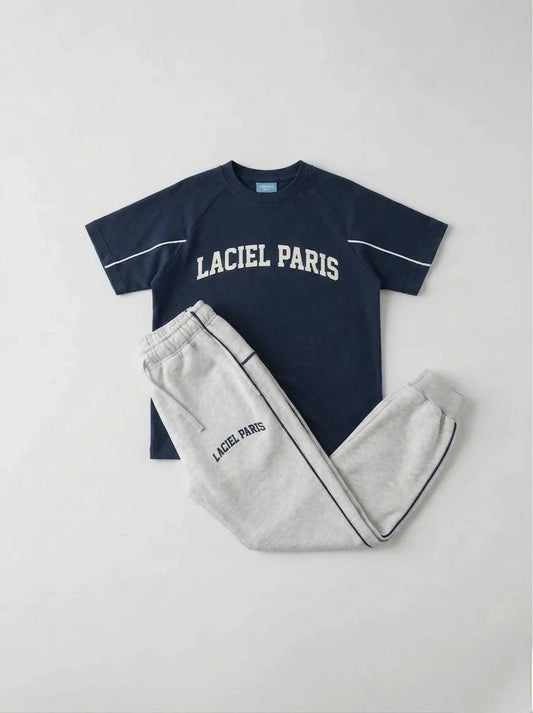 La’ciel Paris Navy Tee & Gray Jogger Set