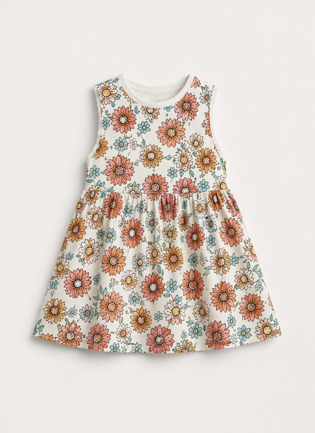 Beige Floral Bodysuit Baby Dress