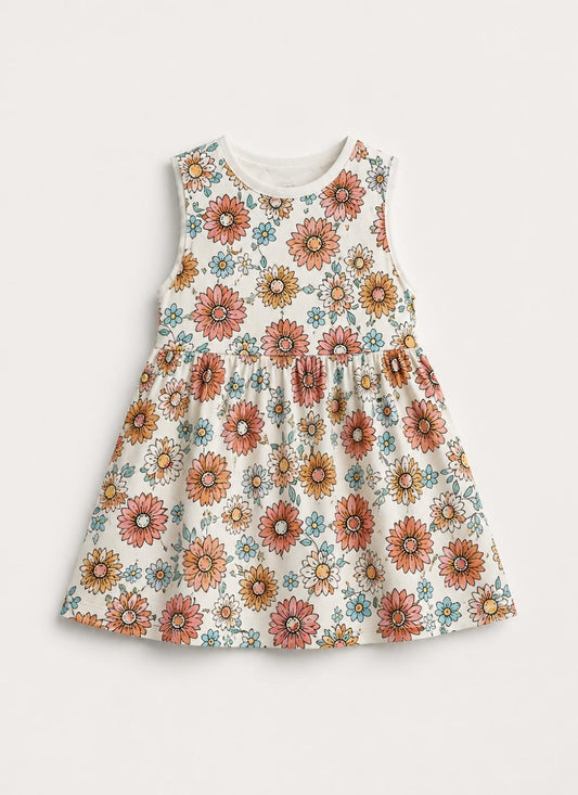 Beige Floral Bodysuit Baby Dress