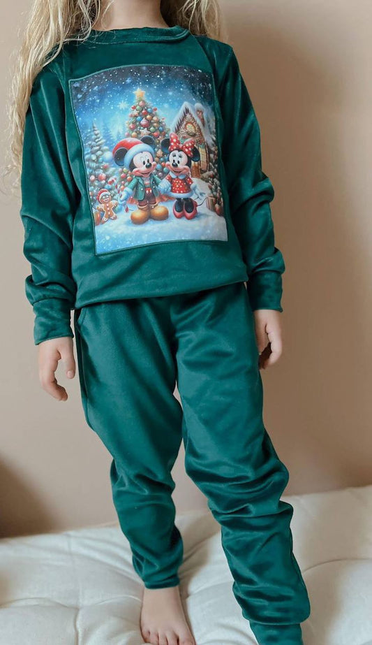 Mickey & Minnie Christmas Emerald Green Velvet Set