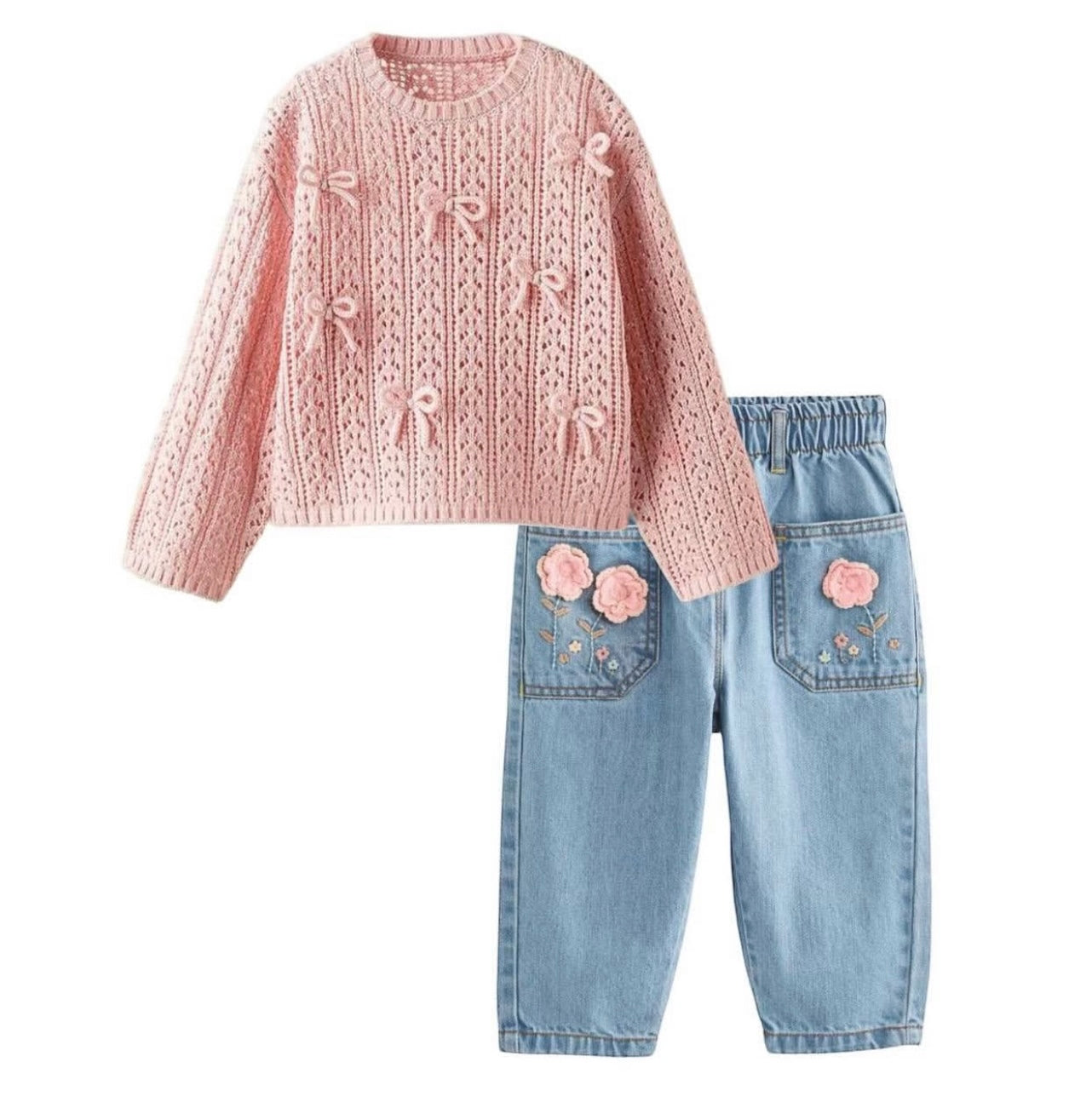 La’ciel Paris Pink Bow Sweater and Floral Denim set