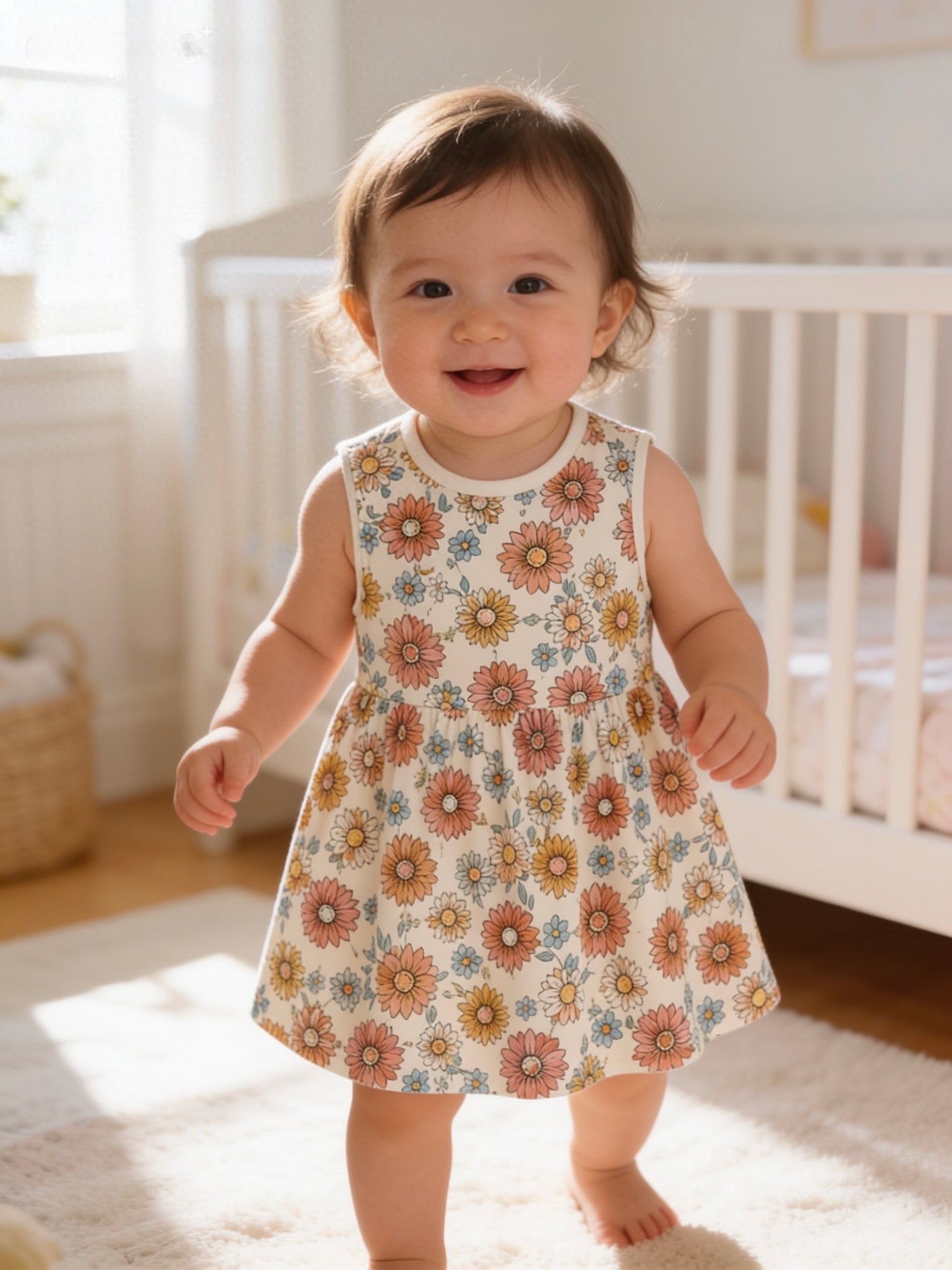 Beige Floral Bodysuit Baby Dress