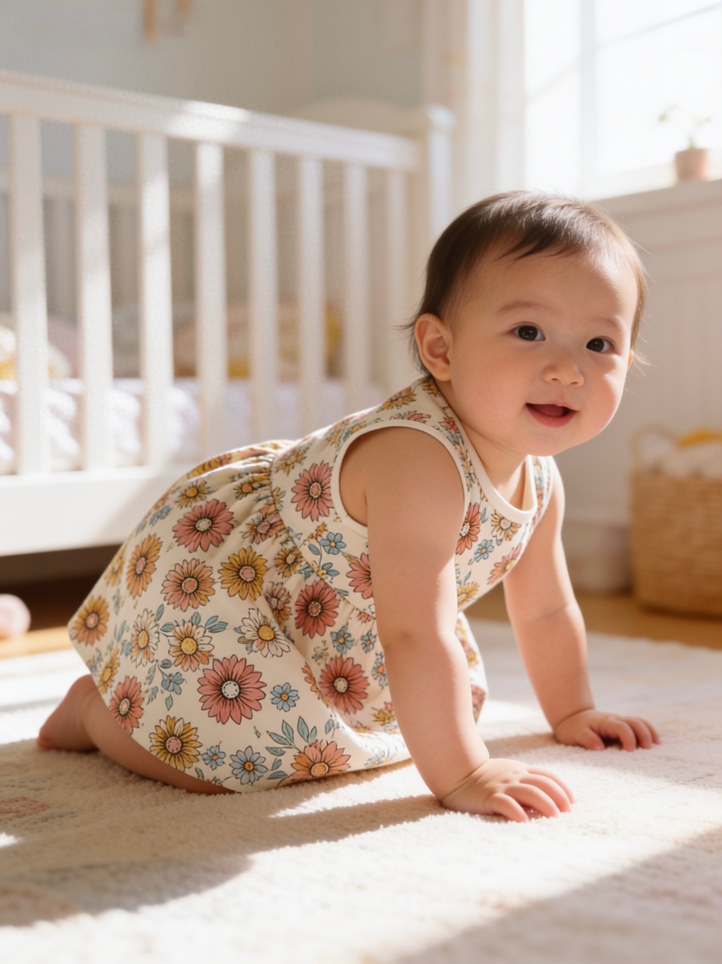 Beige Floral Bodysuit Baby Dress